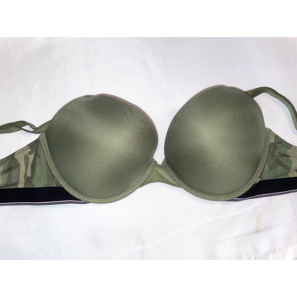 VICTORIA SECRET PINK Super Push-Up Bra 36D Bombshell Earth Camo military green